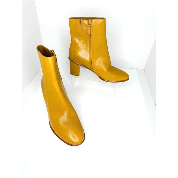 Tory Burch Brown Leather Brooke Booties Stamped Block Heel Ankle Boots Size 11 - Picture 3 of 8